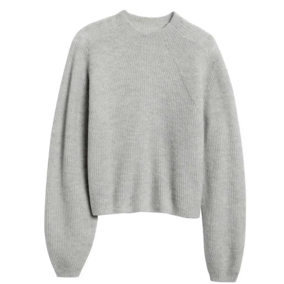 BANANA REPUBLIC 551630-02 Light Gray Cropped Ribbed Ballon Sleeve Sweater Size L - Picture 1 of 10